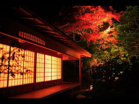 Японський будинок під червонолистим кленом