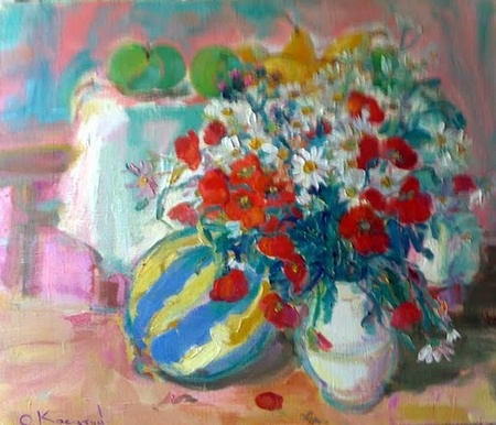 Квіти з кавуном, 2008р., 60x70